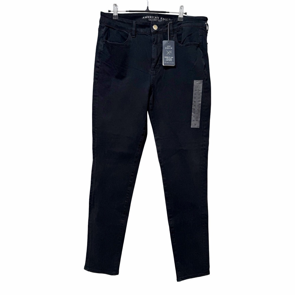 American Eagle Womens High Rise Jegging Size 14 LONG Black Denim Skinny Jeans